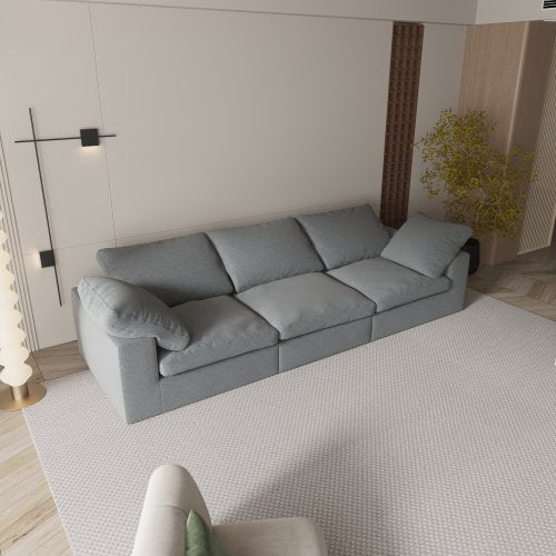 F-Concept Chenille-Stoff bezogenes Sofa, Überdimensioniertes bequemes Wolken-3-Sitzer-Sofa-Couch, Doppelt gepolstertes Kissen für das Wohnzimmer, Grau