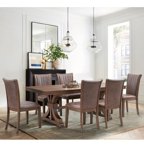 78,74 Rechteckiger Esstisch aus Gummibaumholz für 6-8 Personen mit Holzbodenständer-Sockelbasis, Mid-Century Modern Küchenholztisch Esstisch für Esszimmer, Wohnzimmer, EICHE