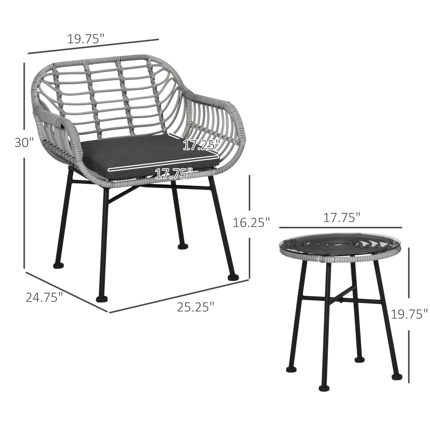 3-teiliges Terrassen-Set
