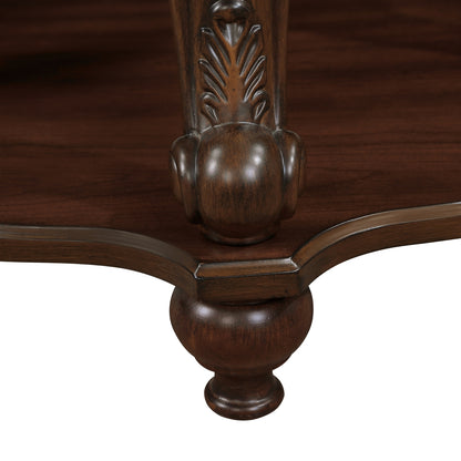 42'' Oval Wood Coffee Table For Living Room, 2-Tier Solid Wood Cocktail Table With Open Storage Shel