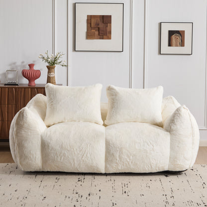 Riesiges Sitzsacksofa für Erwachsene, ultra weiches flauschiges Zweiersofa aus Sitzsäcken, überdimensionierter Chaiselongue-Stuhl für Innenräume im Wohnzimmer und Schlafzimmer, keine Montage erforderlich, gemütlicher Lesesessel mit Kissen, weiß