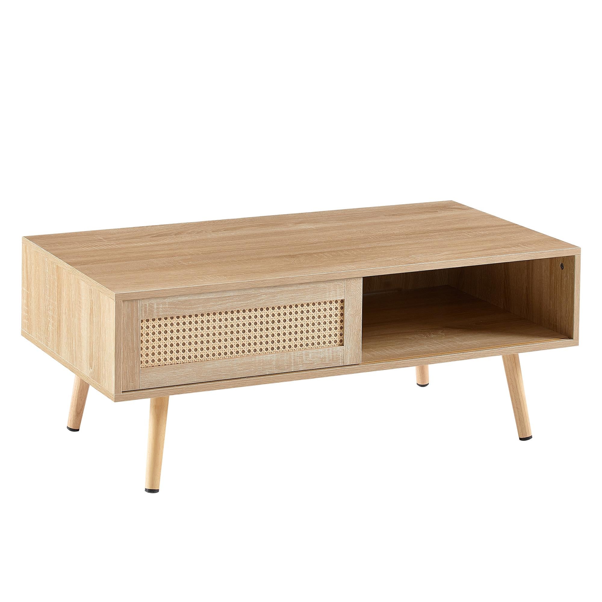 Rattan Sliding Coffee Table With Hidden Storage