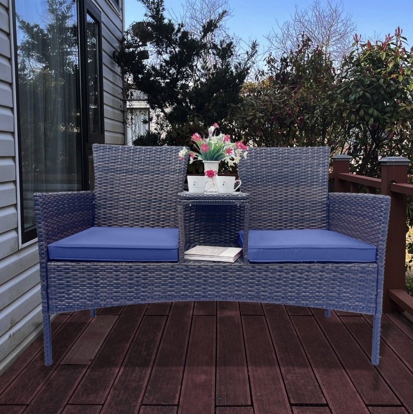 Wicker Patio-Gesprächsmöbel-Set, Outdoor-Möbel-Set mit abnehmbaren Polstern & Tisch, Temp