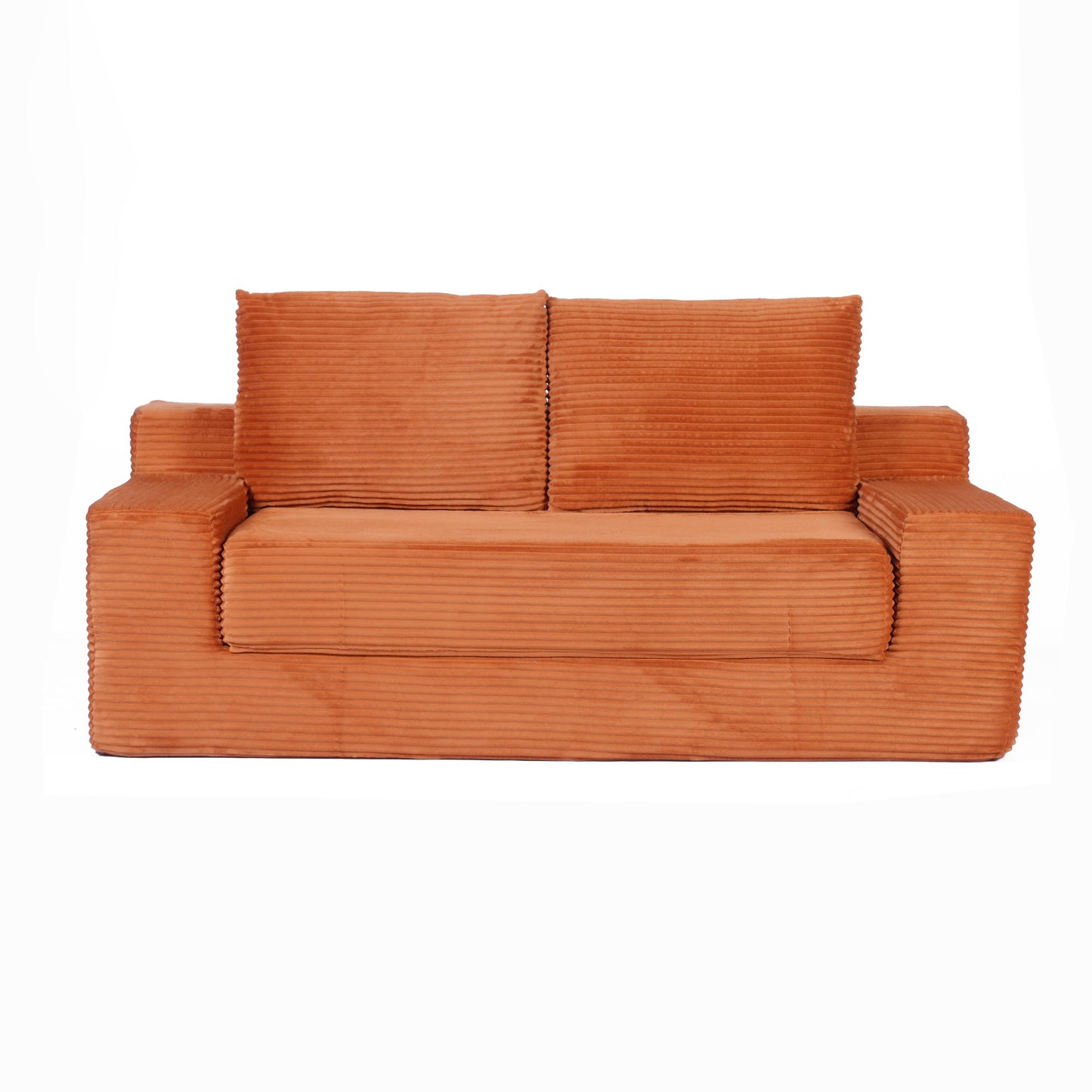 Zweisitzer-Sofa, Bequemes Sofa-Bett mit tiefer Sitzfläche, Modernes kleines Cord-Sofa für Wohnzimmer und Schlafzimmer, Umkehrbares Kissen mit Kissen, Keine Montage erforderlich, Orange