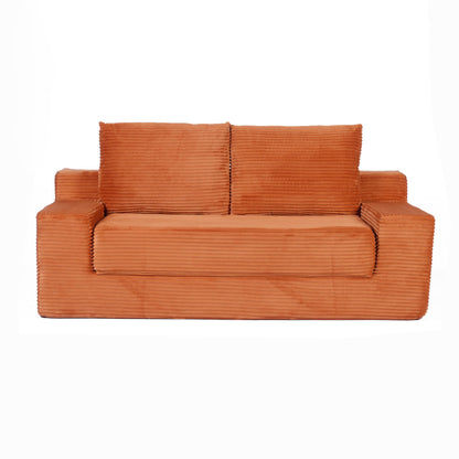 Zweisitzer-Sofa, Bequemes Sofa-Bett mit tiefer Sitzfläche, Modernes kleines Cord-Sofa für Wohnzimmer und Schlafzimmer, Umkehrbares Kissen mit Kissen, Keine Montage erforderlich, Orange