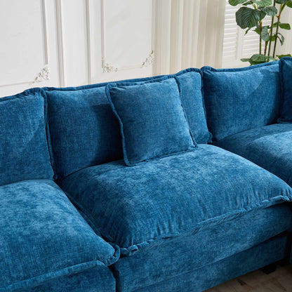 Cloud Sofa Two Seats The Cushion On The Armrest Not Included, Modern Sectional Couch, For Apartment, Comfy Double Layer Upholstered Seat Cushion, Breathable Chenille Fabric, Blue
