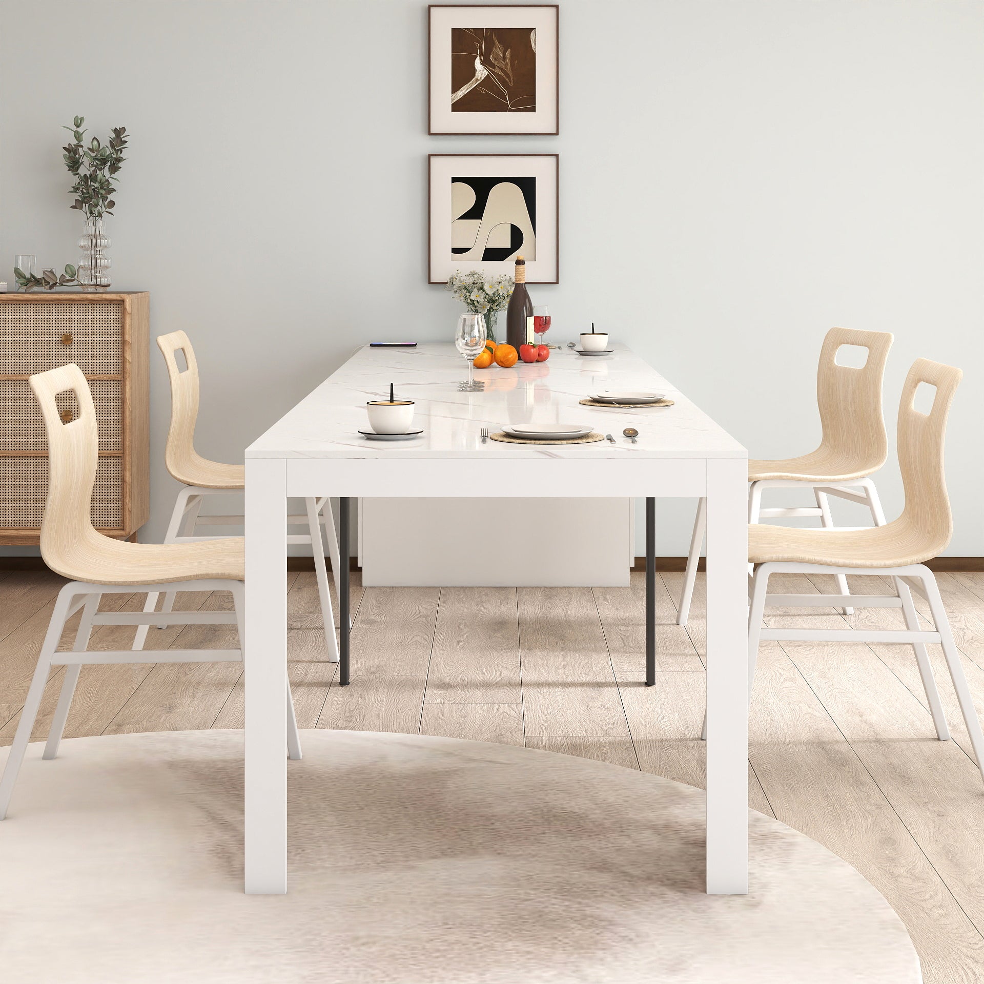 Moderne multifunktionale ausziehbare Esstisch mit Steckdose, platzsparender ausklappbarer Tisch mit Stauraum für Partys, Hochzeiten, Meetings und Feiern