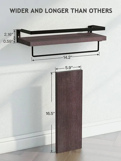 Schwebendes Badezimmershelf mit Handtuchhalter; Badezimmer/Wohnzimmer/Küche/Schlafzimmer Wandregal Set aus 2; Hellbraun; Dunkelbraun; Schwarz.