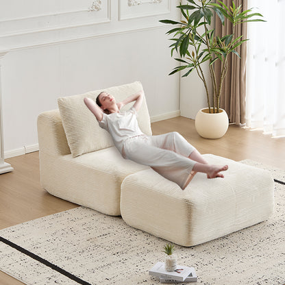 Moderne Kompressions-Matratzen-Sofa, Einzelne Chaiselongue für das Wohnzimmer, Haustierfreundliches Wolkenmodulares Ecksofa, Corduroy-Stoff, Verschiebbare Pouf, Keine Montage erforderlich, Beige