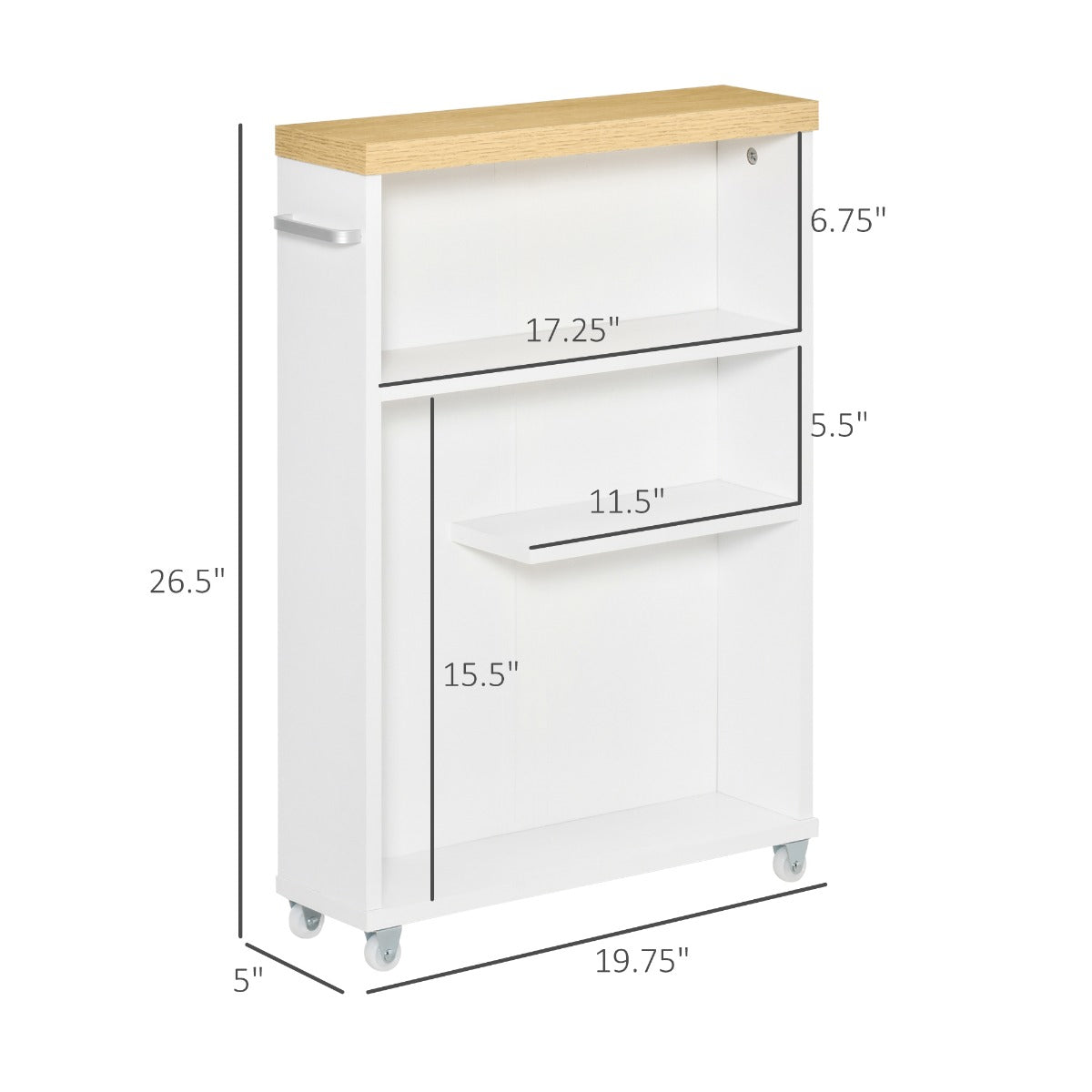 Schmaler Badezimmerschrank mit Rollen Stauraumorganizer und Regalen für kleine Räume