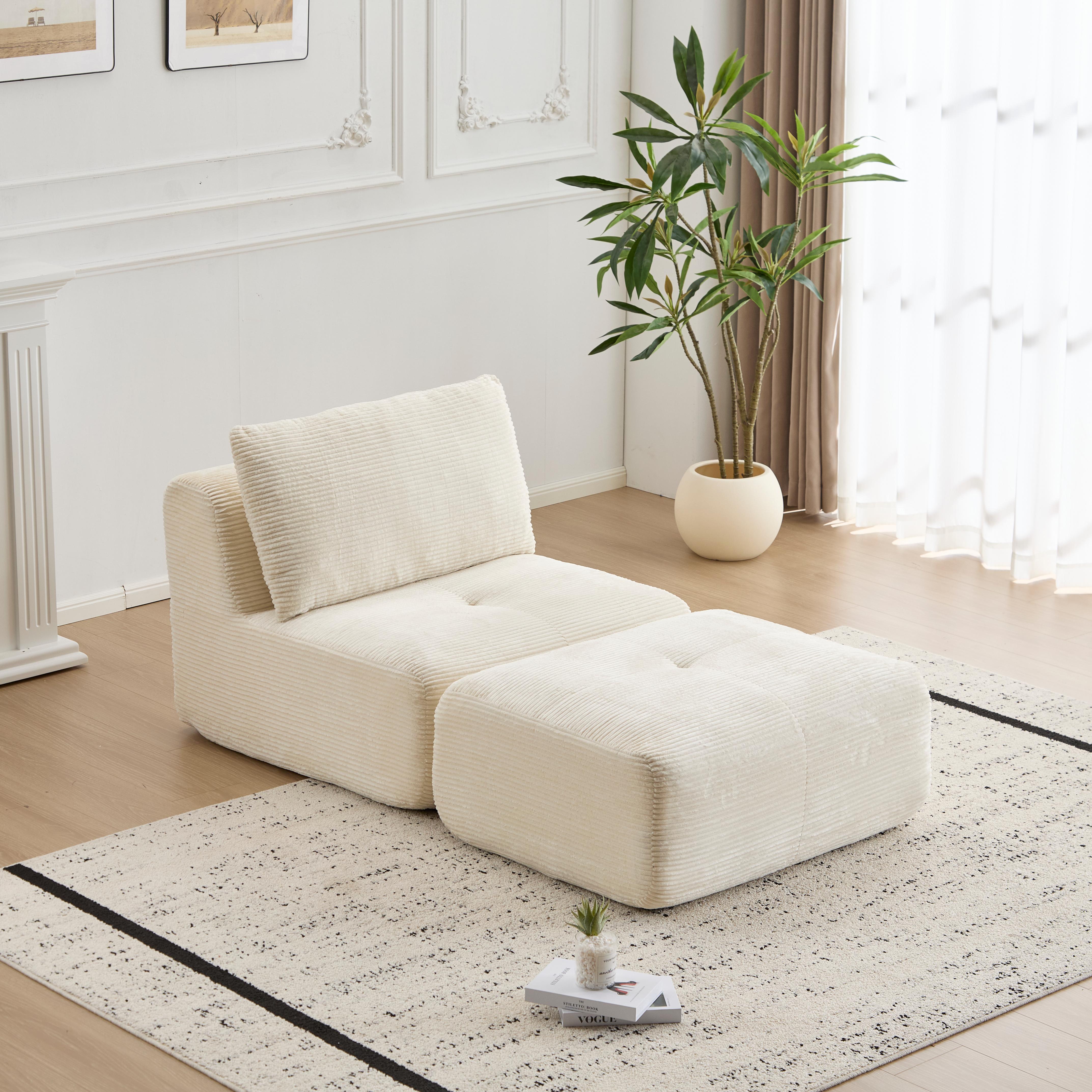 Beige Corduroy Chaise Sofa