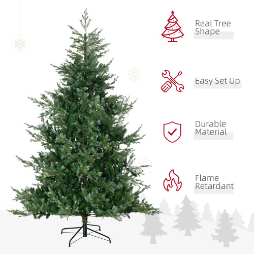 HOMCOM 2,29 m künstlicher Weihnachtsbaum mit 1288 Ästen, automatisches Öffnen, Stahlfuß, breite Form, leicht zu formende Äste