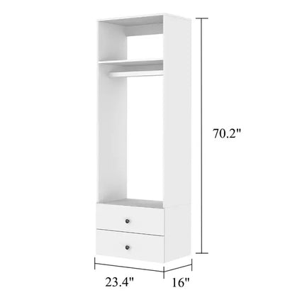 70,2"H Livelylodge Holzmodulares Kleiderschranksystem: Modernes offenes Kleiderschranksystem mit 2 Schubladen für Schlafzimmer & Garderobe, weiße Oberfläche