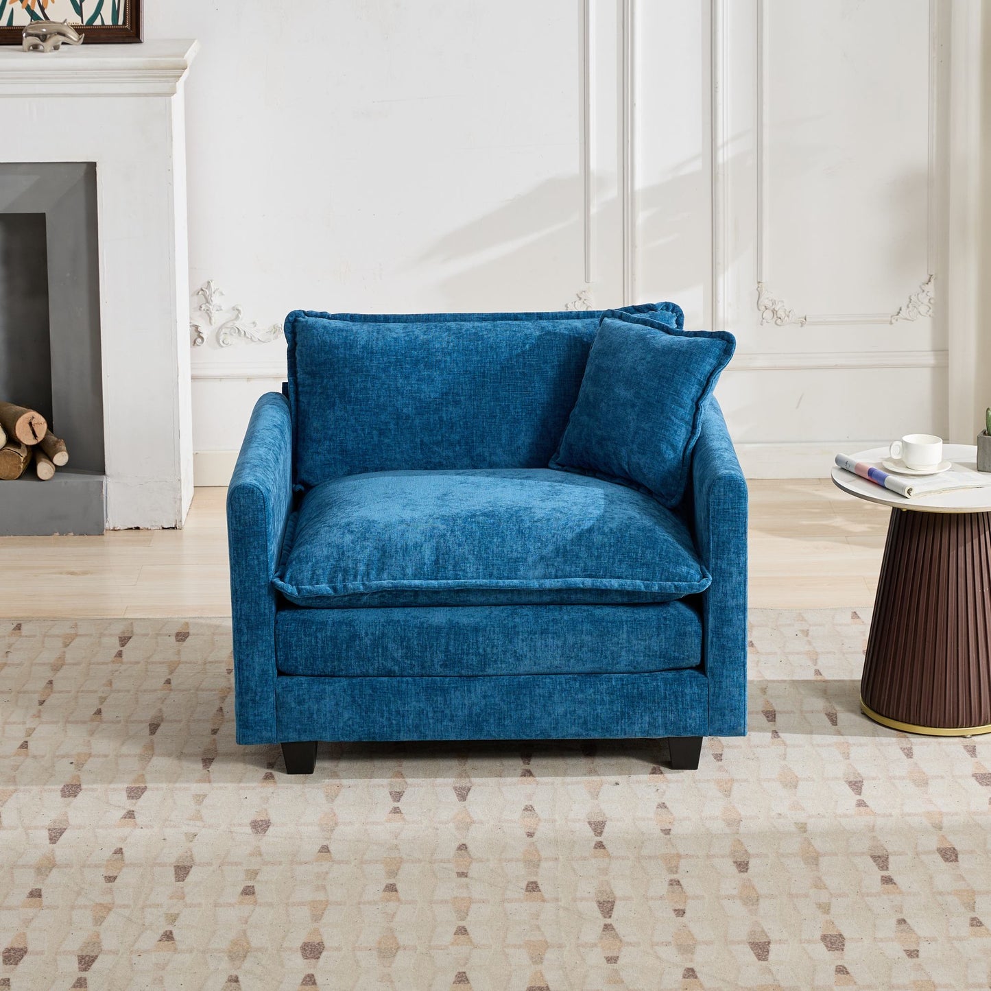 Cloud-Sofa Einzelsitz Armlehnen nicht enthalten, modernes Ecksofa, für Wohnzimmer, Schlafzimmer und Wohnung, bequeme zweischichtige gepolsterte Sitzkissen, atmungsaktiver Chenille-Stoff, Blau