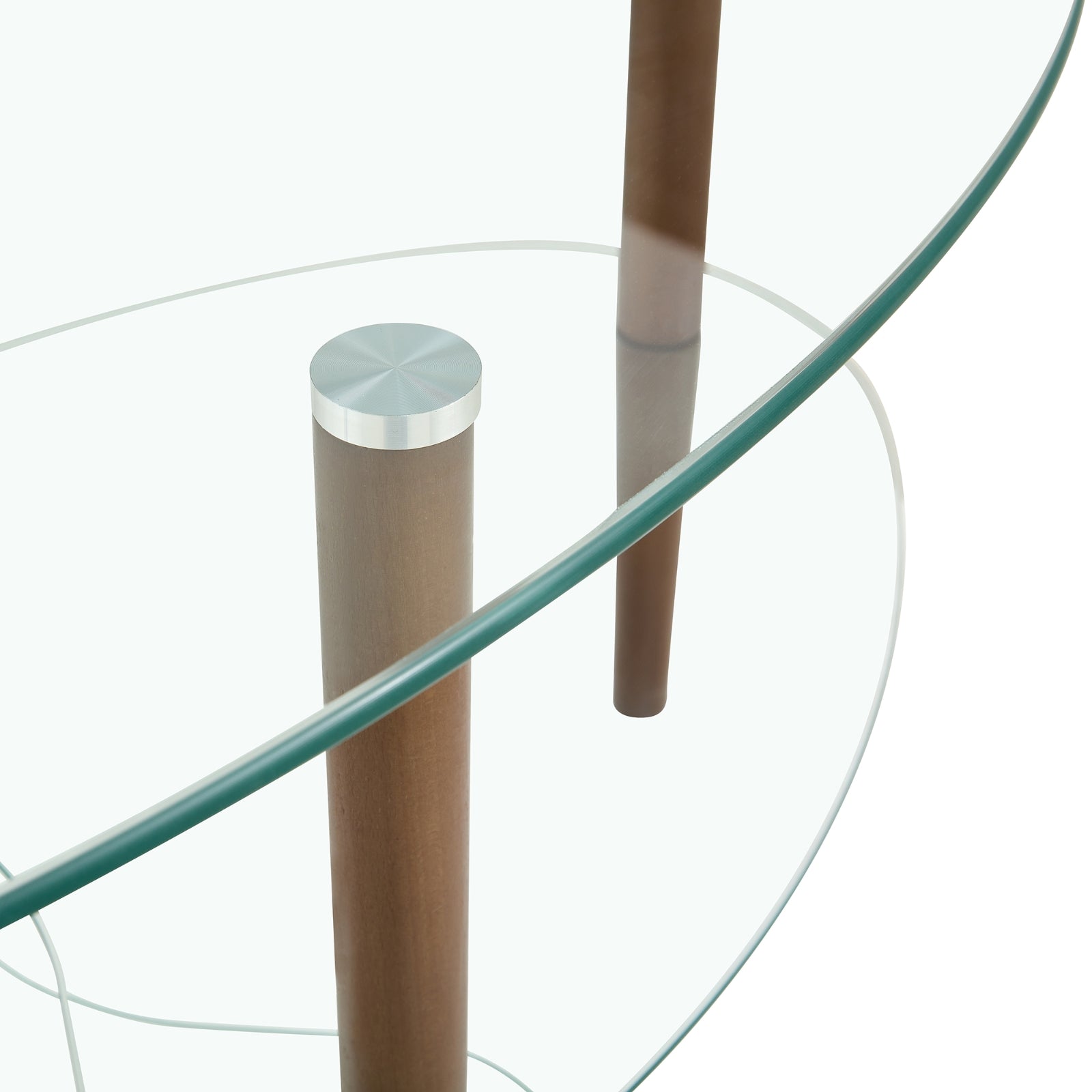 Glass Oval Coffee Table Oak Legs Three-Layer