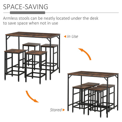 5 Piece Modern Dining Table and 4 Stools Industrial Dining Set with Footrest & Legs
