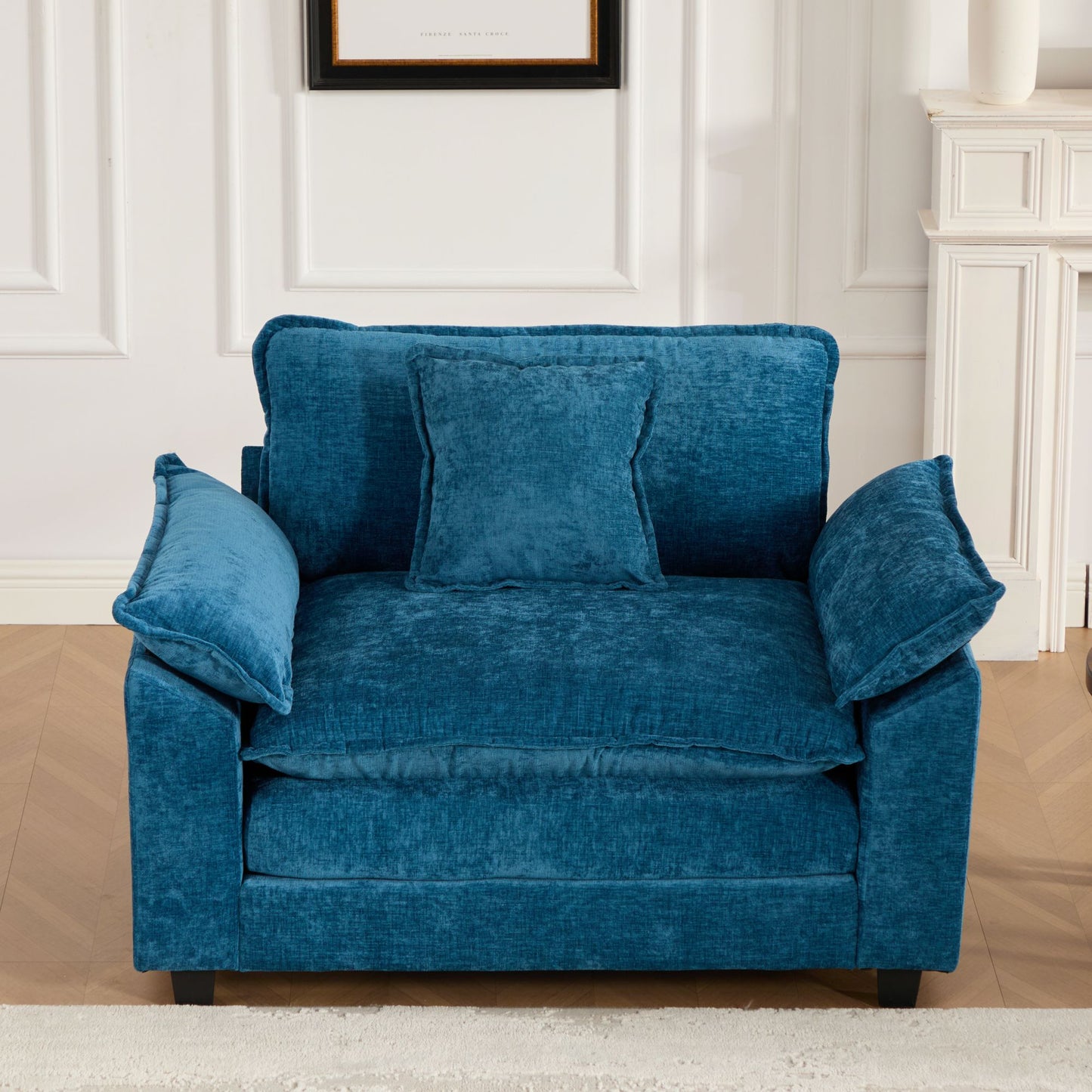Cloud-Sofa Einzelplatz Ottoman nicht enthalten, modernes Ecksofa, für Wohnzimmer, Schlafzimmer und Wohnung, bequeme zweischichtige gepolsterte Sitzkissen, atmungsaktiver Chenille-Stoff, Blau, SW5041BL