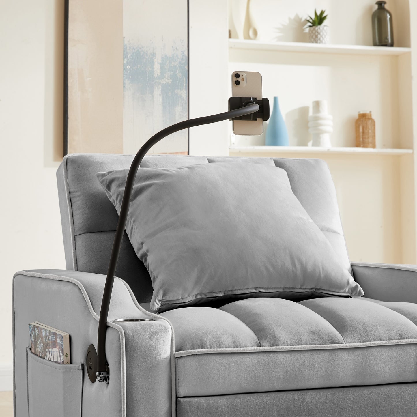 Convertible Sleeper Chair Sofa Bed Adjustable Pull Out Sleeper Chair Bed Multi-Pockets Folding Sofa
