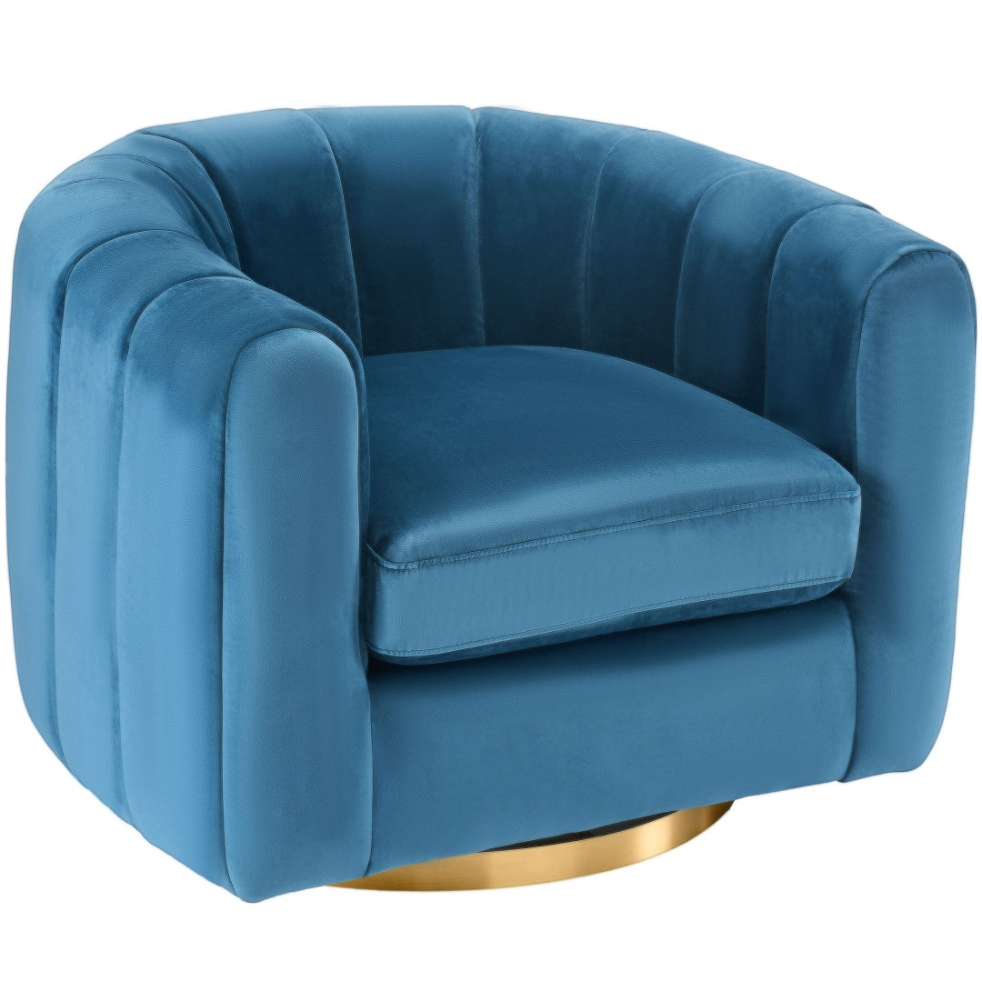 Ein einssitziges, rotierendes Sofa, bezogen mit Samtstoff