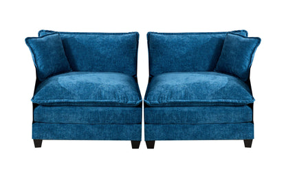Cloud Sofa Two Seats The Cushion On The Armrest Not Included, Modern Sectional Couch, For Apartment, Comfy Double Layer Upholstered Seat Cushion, Breathable Chenille Fabric, Blue