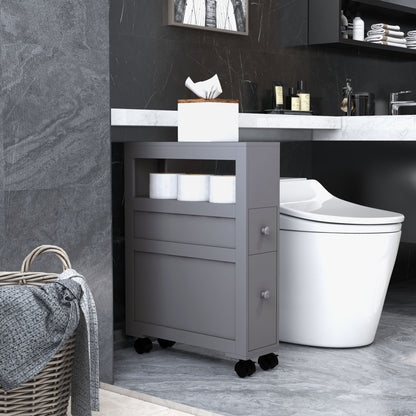 HOMCOM Badezimmerboden-Organizer Freistehend platzsparender schmaler Stauraumschrank Toilettenpapierhalter mit Schubladen