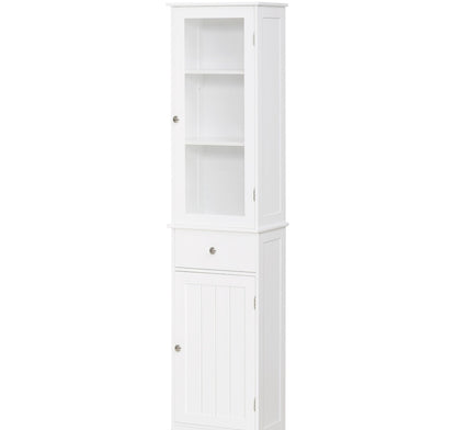 Kleankin Slim Badezimmerschrank Hochschmal Wäscheturm mit Acryl-Tür, Schublade und Regalen Weiß