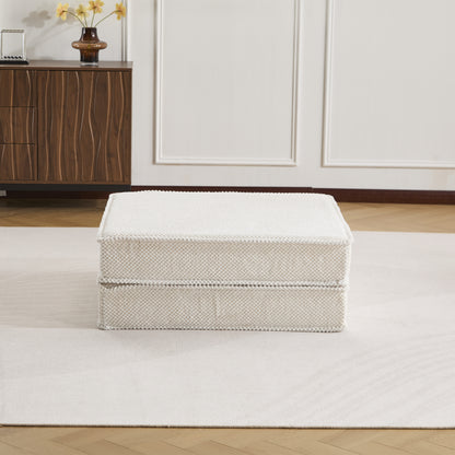 Kompressions-Mahjong-Sofa, umklappbares Boden-Sofabett, DIY knochenloses modulares Sektionssofa, keine Montage erforderlich, Kreis-Fleece-Stoff, 1 Hocker, Weiß