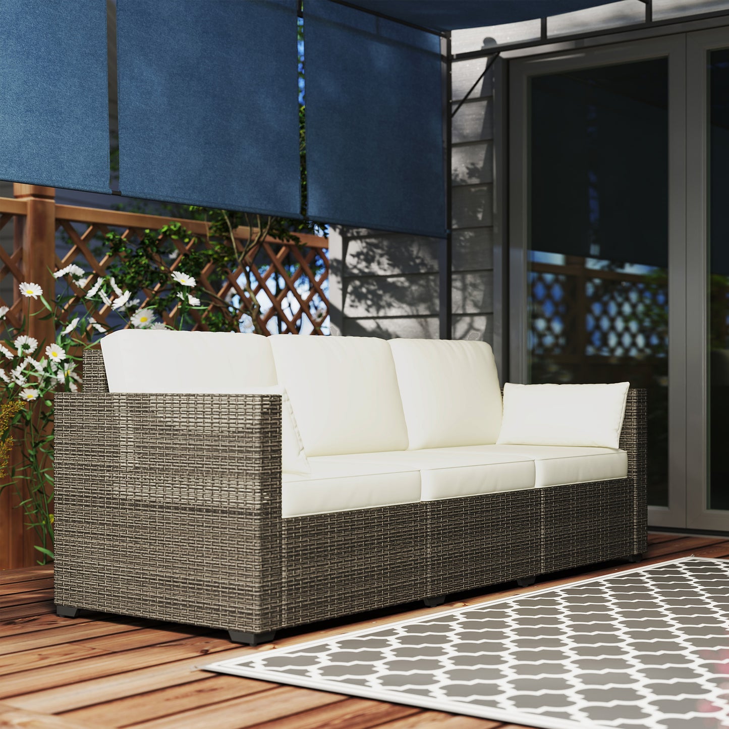 Patio Couch PE Deep Seating Outdoor Sofa with Removable Cushions