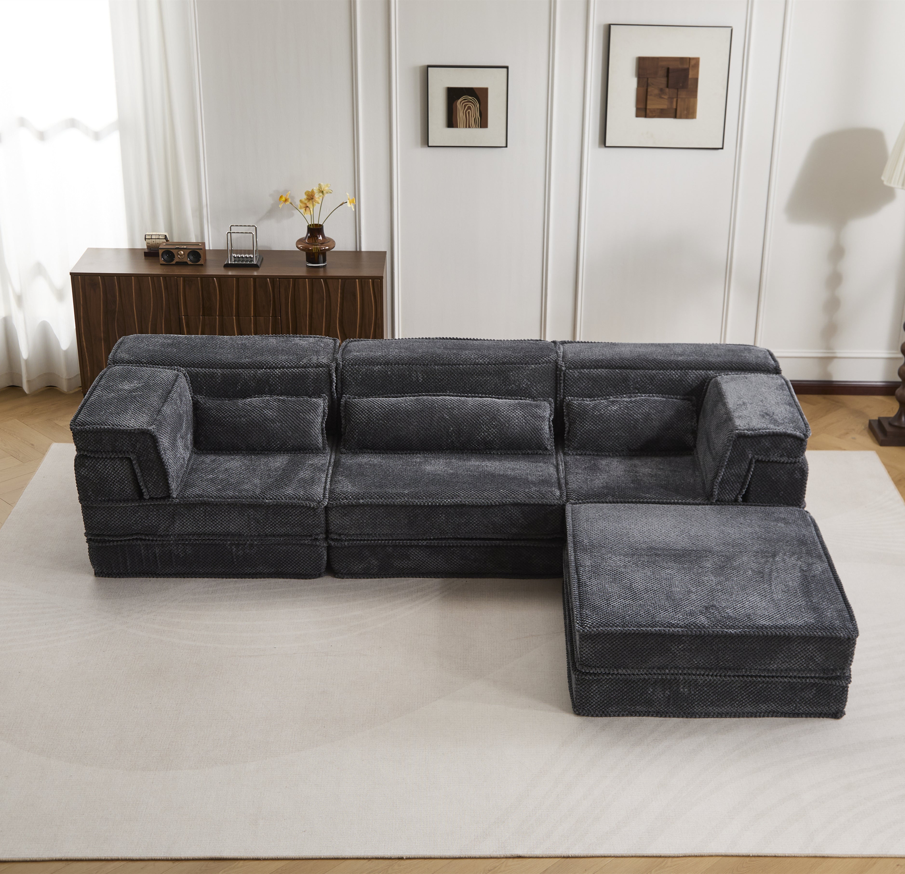 Dark Grey Modular Sofa Plush Circle Fleece