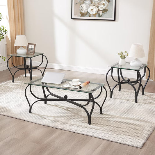 3-teiliges Couchtisch-Set aus gehärtetem Glas