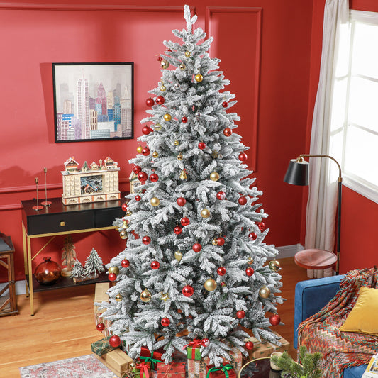 HOMCOM 2,4 m künstlicher Weihnachtsbaum mit Schneeauflage, 2003 Ästen, klappbarem Metallständer, einfacher Montage, gefalteter Weihnachtsbaum für Zuhause, Büro, Feiertage, Grün