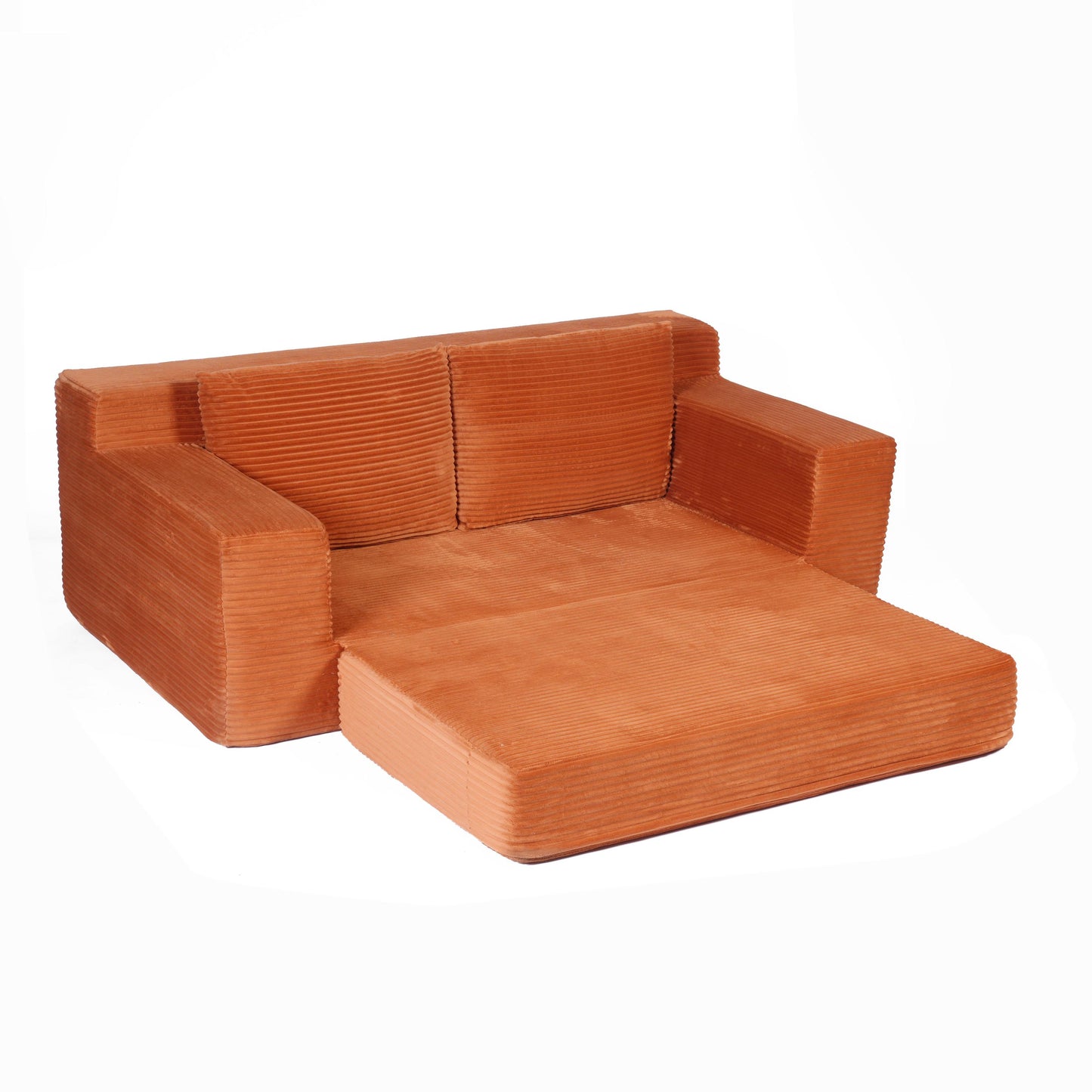 Zweisitzer-Sofa, Bequemes Sofa-Bett mit tiefer Sitzfläche, Modernes kleines Cord-Sofa für Wohnzimmer und Schlafzimmer, Umkehrbares Kissen mit Kissen, Keine Montage erforderlich, Orange