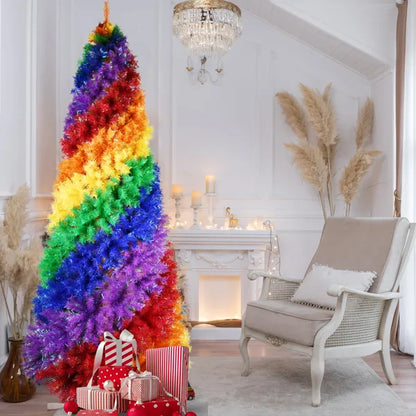 1,83 m Regenbogen-Spiral-Weihnachtsbaum, 1248 Astspitzen, Bunter PVC-Kunstweihnachtsbaum mit einzigartigem Spiraldesign, Volle und üppige Form, Stabile Metallständer für Innen-Weihnachtsdekoration