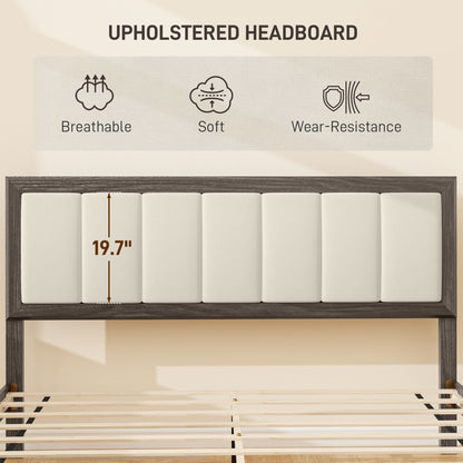 Bettgestell Queen-Size mit Kopfteil, Plattform-Bettgestell mit Holzlatten, kein Boxspring nötig, Anthrazitgrau