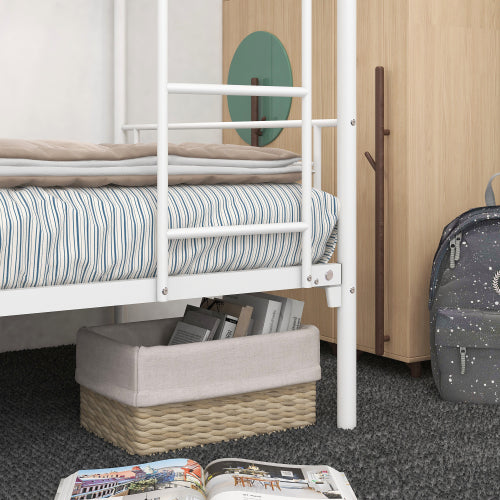 Etagenbett Doppelstock mit Metallrahmen und Leiter, platzsparendes Design, weiß