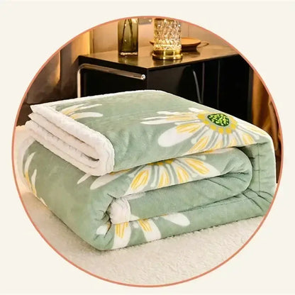 A mint green soft cozy milk velvet blanket with daisy embroidery for bedroom warmth by decorbites cozy milk
