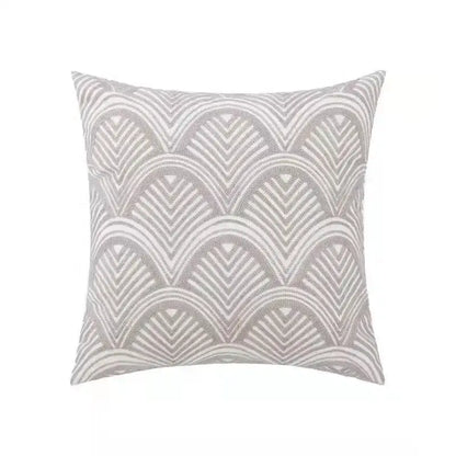 Square beige pillow cover with textured embroidered gray and white fan-shaped waves for decorbites daisy home floral decor