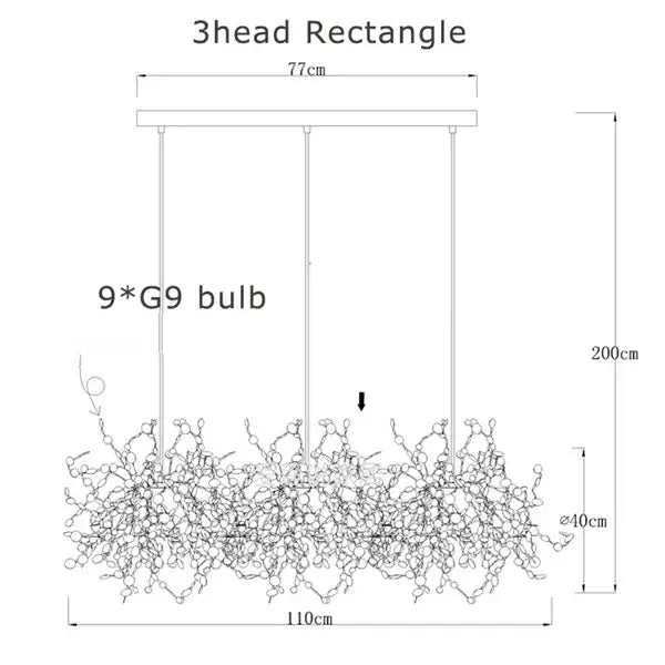 Rectangular dandelion gold and silver chrome leaf led chandelier with three g9 bulbs and intricate metalwork decorbites chrome leaf