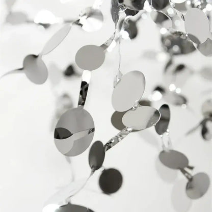 Silver metallic oval sequins strung on wire in dandelion gold and silver decorbites chrome leaf led chandelier dining room light