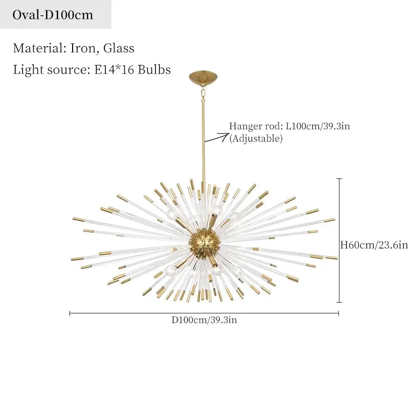 Gold-toned and clear glass decorbites dandelion golden ball starburst chandelier for elegant dining room decor