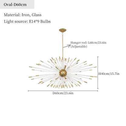Dandelion golden ball starburst chandelier with gold-toned iron frame and clear glass for dining room decorbites dandelion golden