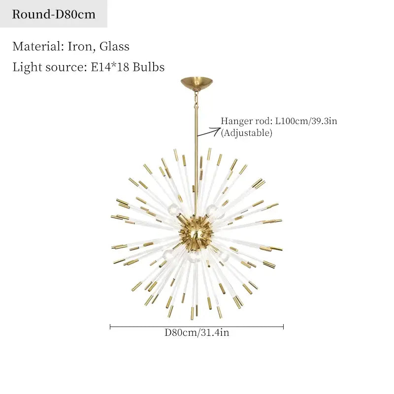 Dandelion golden ball starburst chandelier with gold-toned iron frame and clear glass for dining room decorbites dandelion golden