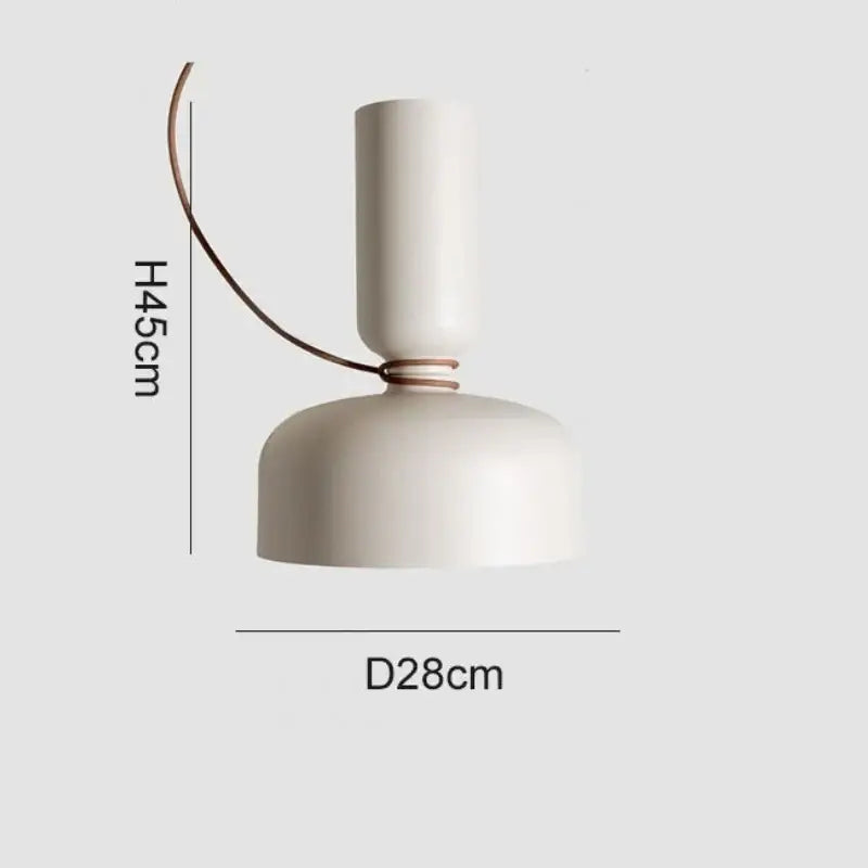 Cream-colored ceramic pendant light with wrought iron minimalist design and brown leather cord pendant for kitchen use