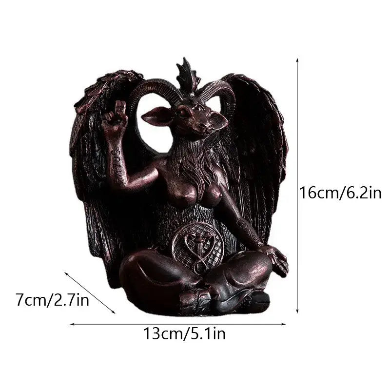 Dark bronze baphomet resin statue featuring a winged goat-headed deity in meditation pose for gothic decor