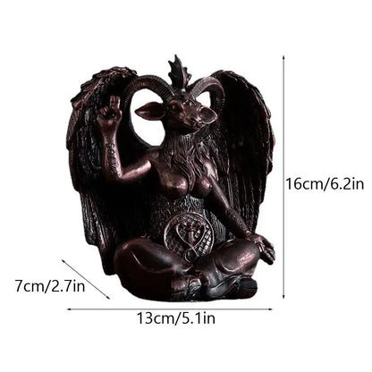 Dark bronze baphomet resin statue featuring a winged goat-headed deity in meditation pose for gothic decor