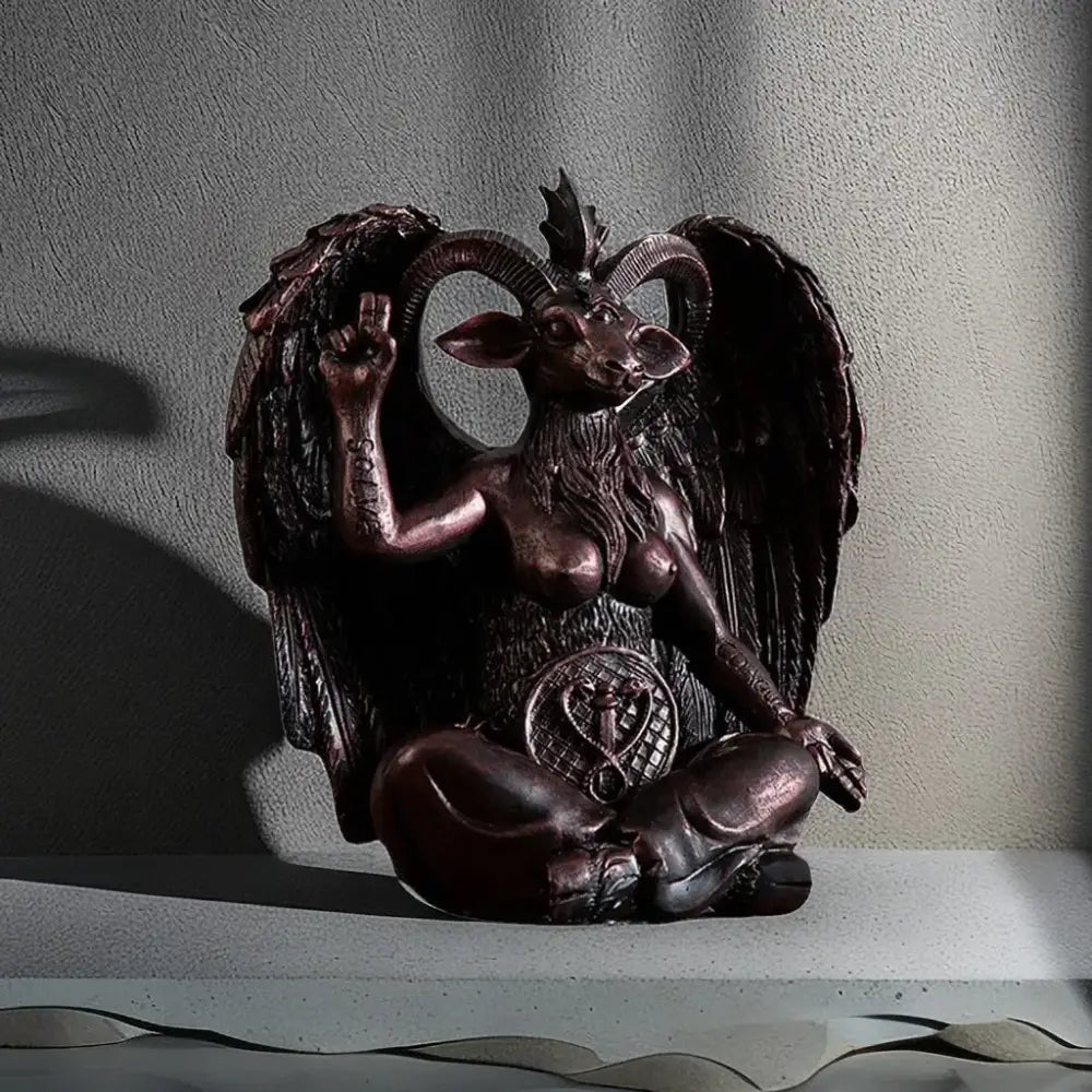 Dark bronze baphomet resin statue with goat head wings and tattoos gothic living room decor resin statue