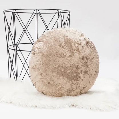 Beige velvet round pillow cover with dark grain textured surface for decorbites dark grain living room decor