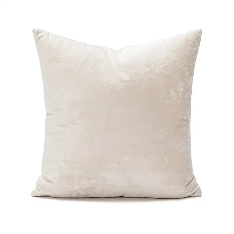 Cream-colored velvet throw pillow cover with soft plush texture and subtle sheen for decorbites dark grain decor