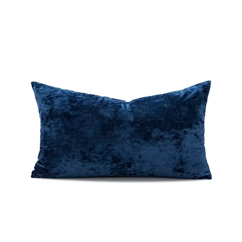 Deep navy blue velvet rectangular pillow cover featuring dark grain texture for decorbites dark grain living room decor