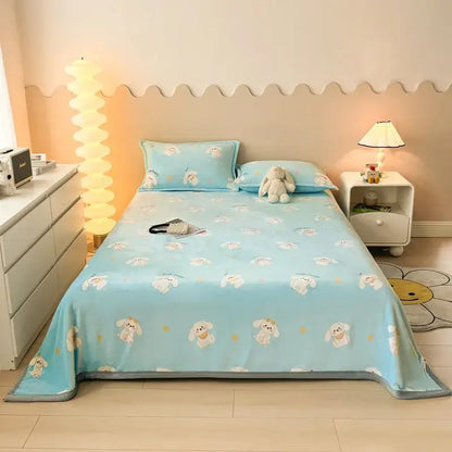 Light blue cartoon print flannel sofa cover with playful white bunnies and yellow dots for decorbites living room decor